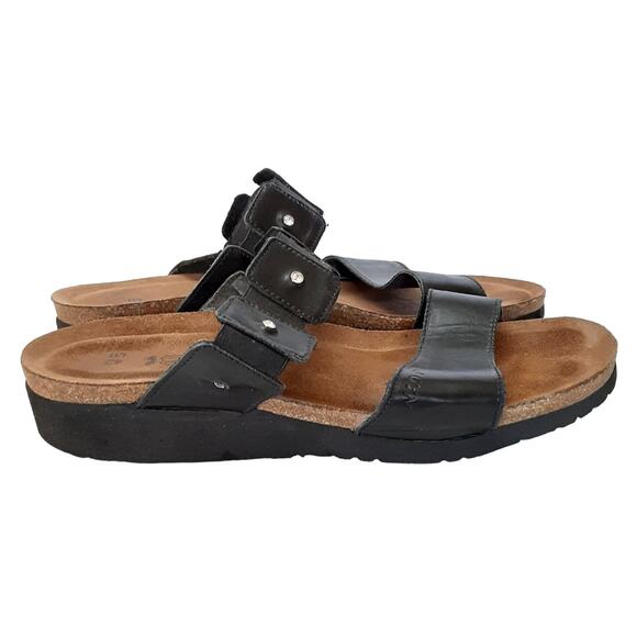 Naot Ashley Rhinestone Black Leather Slide Sandals Open Toe Womens 11 Orthotic - Picture 3 of 10